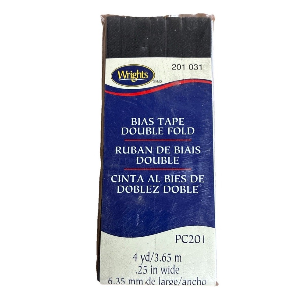 Wright's Bias Tape 4 yards Black‎ 1/4" Wide Double Fold 201-031 NEW